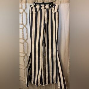 Judith March Blue And White Striped Flare Pants Size L